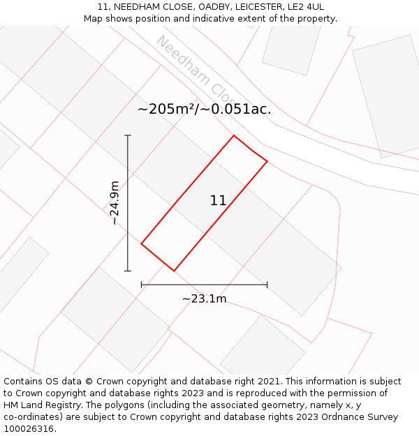 11, NEEDHAM CLOSE, OADBY, LEICESTER, LE2 4UL: Plot and title map