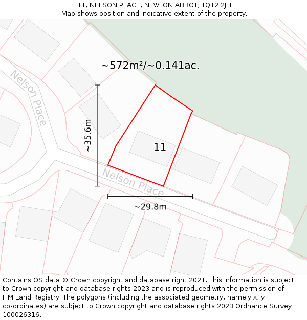 11, NELSON PLACE, NEWTON ABBOT, TQ12 2JH: Plot and title map