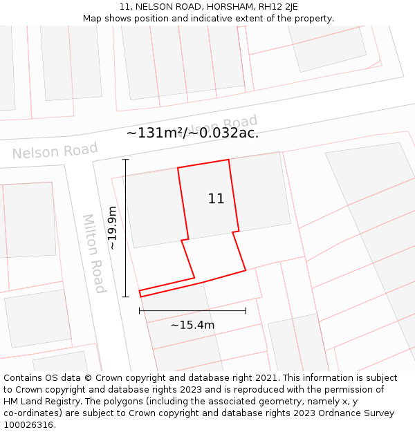 11, NELSON ROAD, HORSHAM, RH12 2JE: Plot and title map