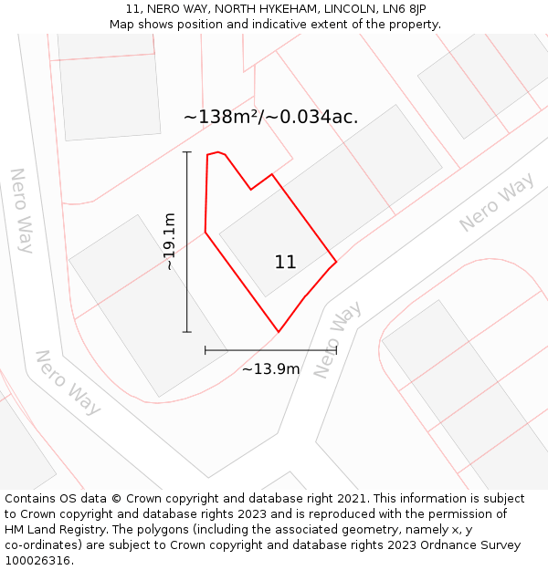 11, NERO WAY, NORTH HYKEHAM, LINCOLN, LN6 8JP: Plot and title map