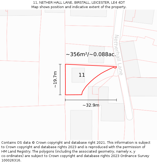 11, NETHER HALL LANE, BIRSTALL, LEICESTER, LE4 4DT: Plot and title map