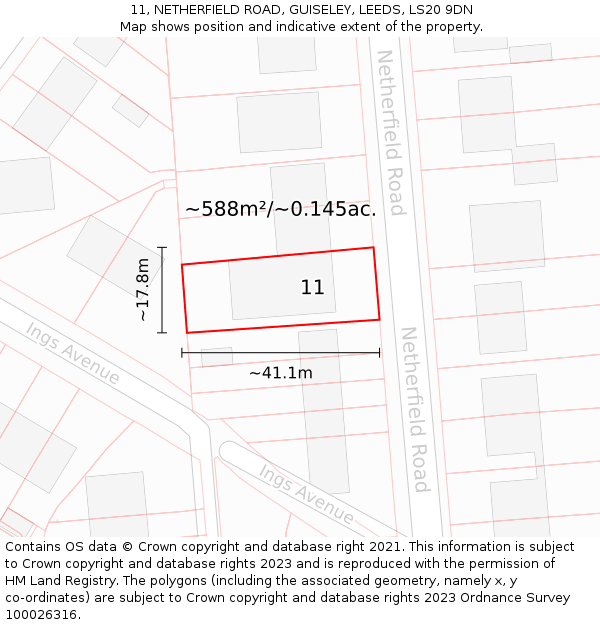 11, NETHERFIELD ROAD, GUISELEY, LEEDS, LS20 9DN: Plot and title map