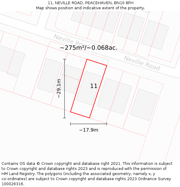 11, NEVILLE ROAD, PEACEHAVEN, BN10 8PH: Plot and title map