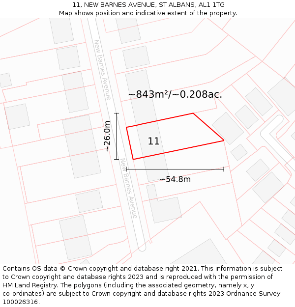 11, NEW BARNES AVENUE, ST ALBANS, AL1 1TG: Plot and title map