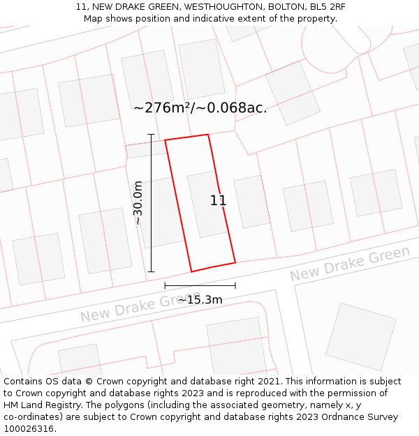 11, NEW DRAKE GREEN, WESTHOUGHTON, BOLTON, BL5 2RF: Plot and title map