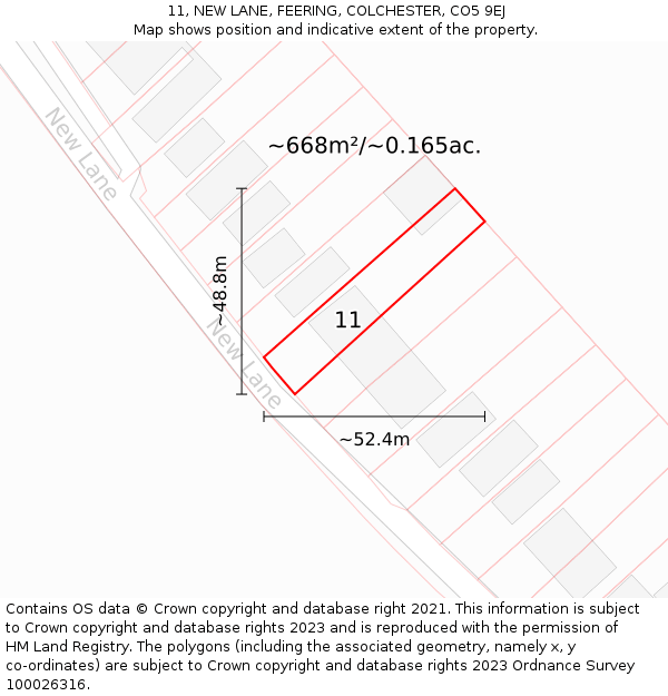 11, NEW LANE, FEERING, COLCHESTER, CO5 9EJ: Plot and title map