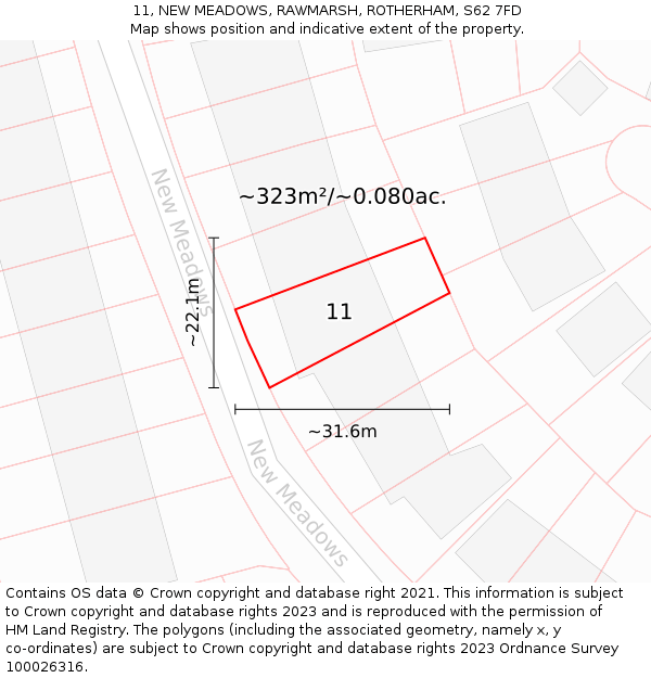 11, NEW MEADOWS, RAWMARSH, ROTHERHAM, S62 7FD: Plot and title map