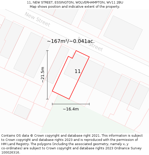 11, NEW STREET, ESSINGTON, WOLVERHAMPTON, WV11 2BU: Plot and title map