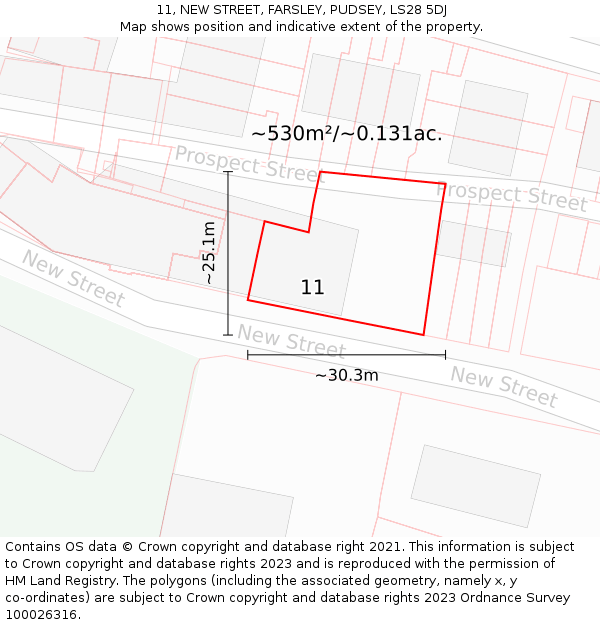 11, NEW STREET, FARSLEY, PUDSEY, LS28 5DJ: Plot and title map