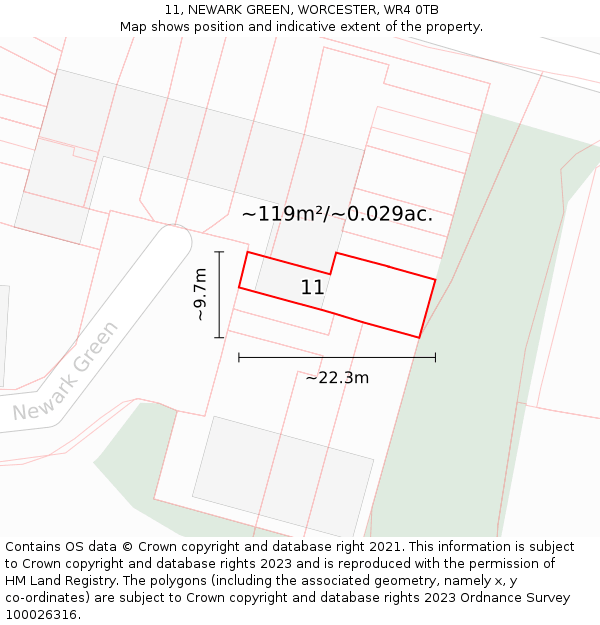 11, NEWARK GREEN, WORCESTER, WR4 0TB: Plot and title map