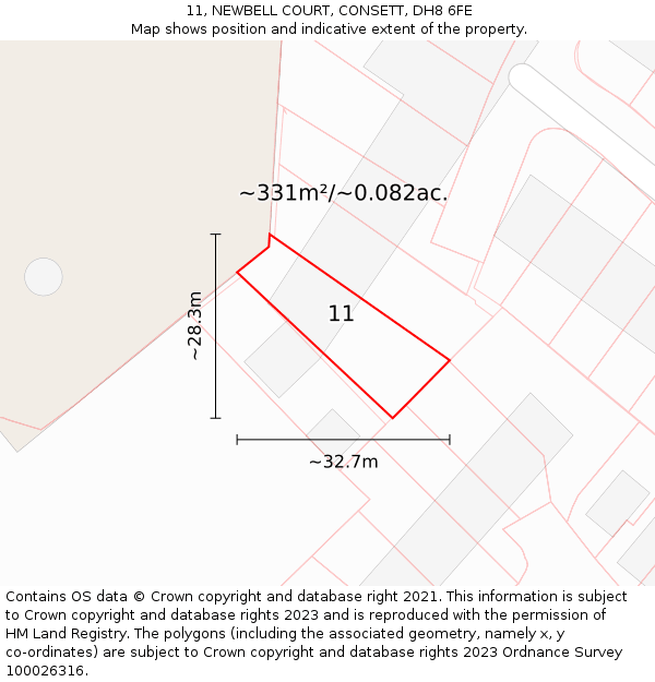 11, NEWBELL COURT, CONSETT, DH8 6FE: Plot and title map