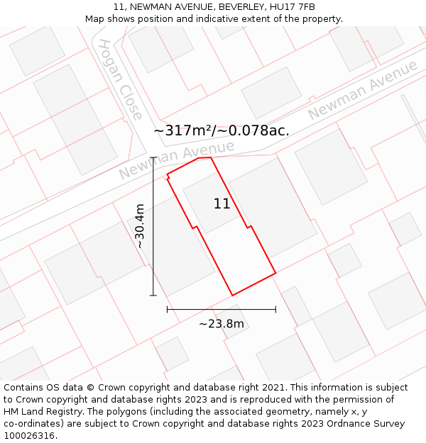 11, NEWMAN AVENUE, BEVERLEY, HU17 7FB: Plot and title map