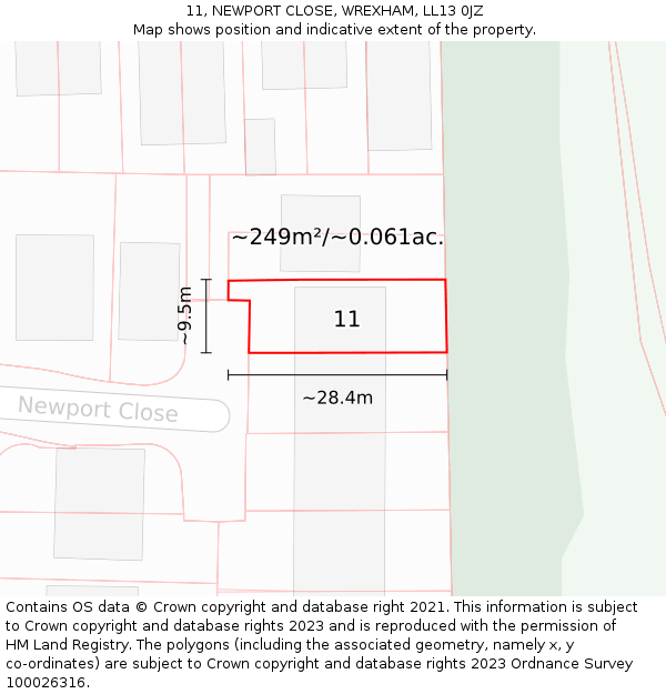 11, NEWPORT CLOSE, WREXHAM, LL13 0JZ: Plot and title map