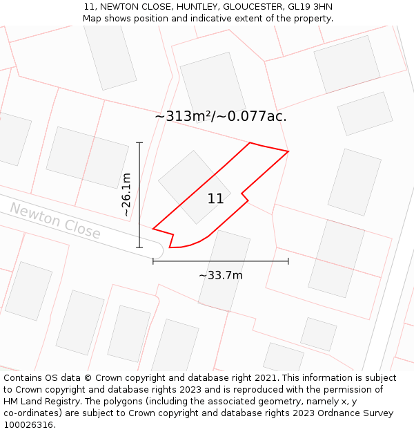 11, NEWTON CLOSE, HUNTLEY, GLOUCESTER, GL19 3HN: Plot and title map