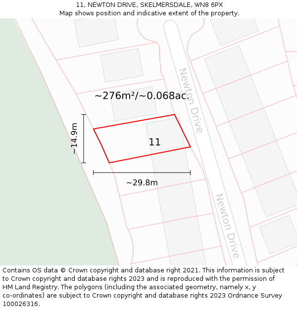 11, NEWTON DRIVE, SKELMERSDALE, WN8 6PX: Plot and title map
