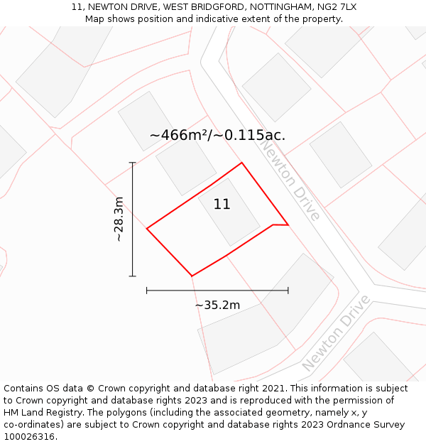 11, NEWTON DRIVE, WEST BRIDGFORD, NOTTINGHAM, NG2 7LX: Plot and title map