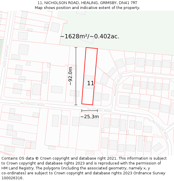 11, NICHOLSON ROAD, HEALING, GRIMSBY, DN41 7RT: Plot and title map