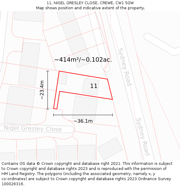 11, NIGEL GRESLEY CLOSE, CREWE, CW1 5GW: Plot and title map