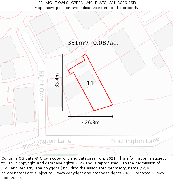 11, NIGHT OWLS, GREENHAM, THATCHAM, RG19 8SB: Plot and title map