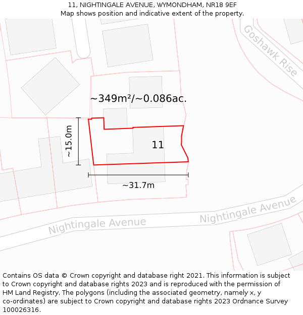 11, NIGHTINGALE AVENUE, WYMONDHAM, NR18 9EF: Plot and title map