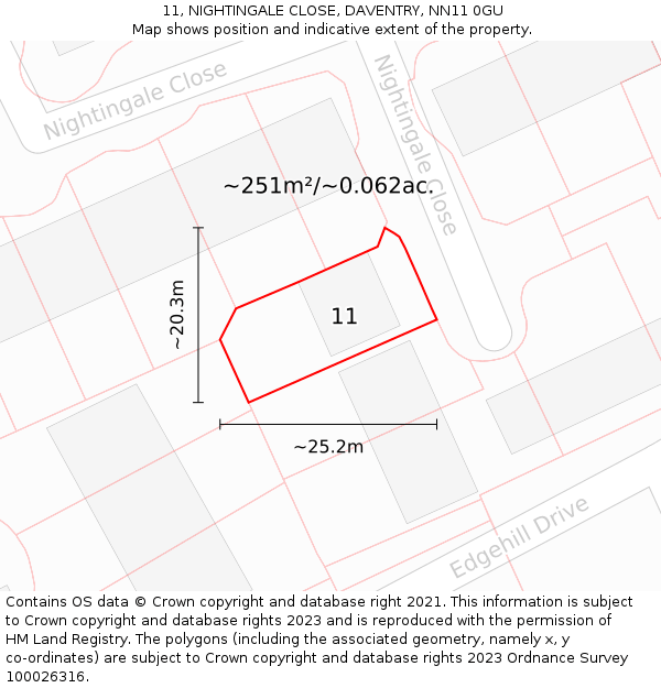 11, NIGHTINGALE CLOSE, DAVENTRY, NN11 0GU: Plot and title map