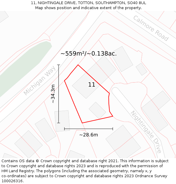 11, NIGHTINGALE DRIVE, TOTTON, SOUTHAMPTON, SO40 8UL: Plot and title map