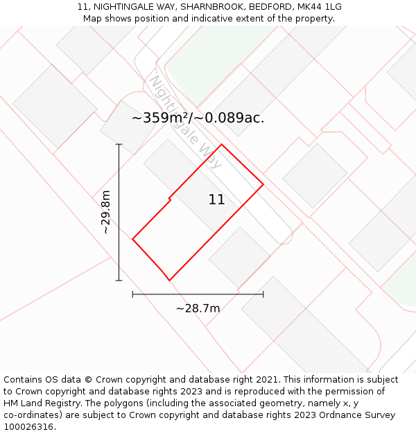 11, NIGHTINGALE WAY, SHARNBROOK, BEDFORD, MK44 1LG: Plot and title map