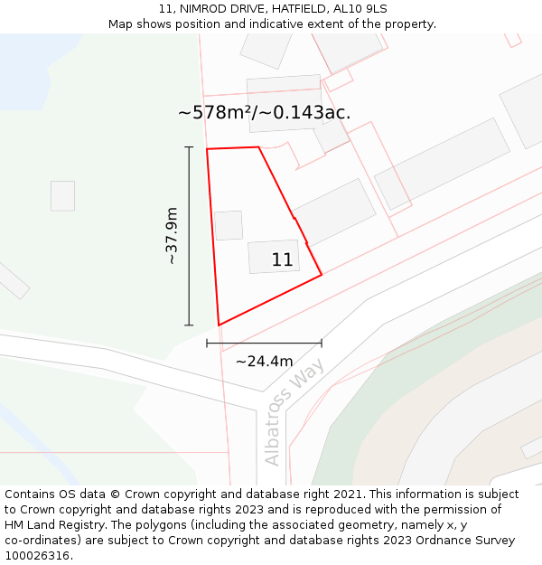 11, NIMROD DRIVE, HATFIELD, AL10 9LS: Plot and title map