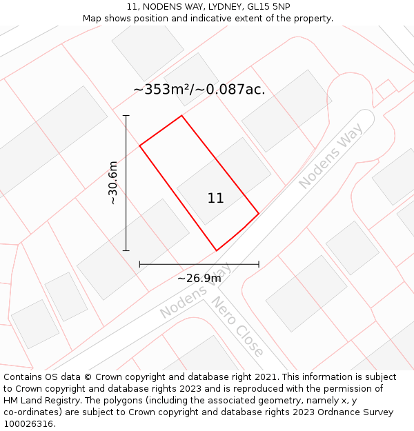 11, NODENS WAY, LYDNEY, GL15 5NP: Plot and title map