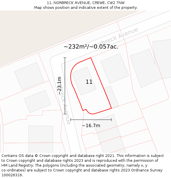 11, NORBRECK AVENUE, CREWE, CW2 7NW: Plot and title map