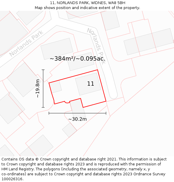 11, NORLANDS PARK, WIDNES, WA8 5BH: Plot and title map