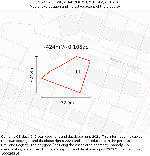 11, NORLEY CLOSE, CHADDERTON, OLDHAM, OL1 2RA: Plot and title map