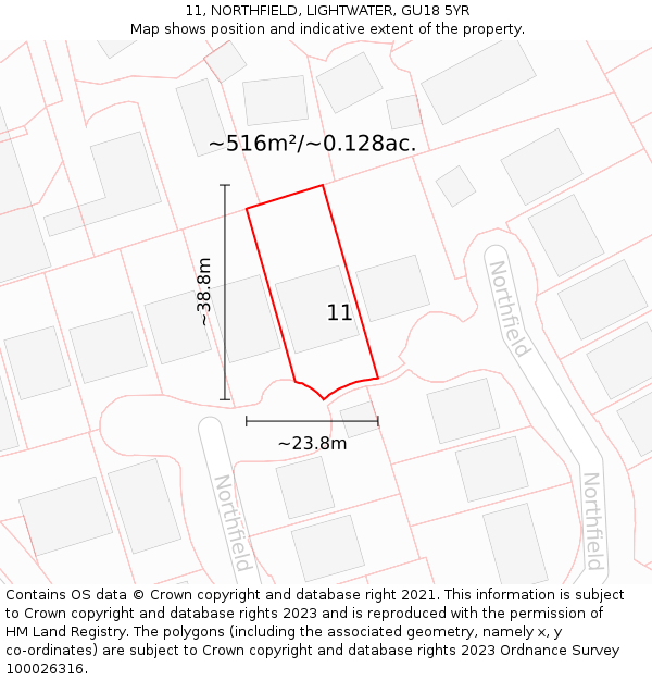 11, NORTHFIELD, LIGHTWATER, GU18 5YR: Plot and title map