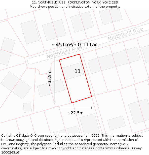 11, NORTHFIELD RISE, POCKLINGTON, YORK, YO42 2ES: Plot and title map