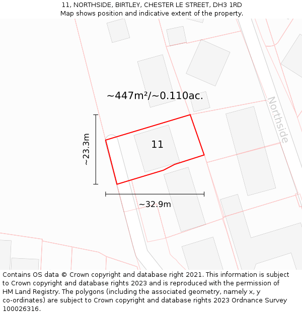 11, NORTHSIDE, BIRTLEY, CHESTER LE STREET, DH3 1RD: Plot and title map