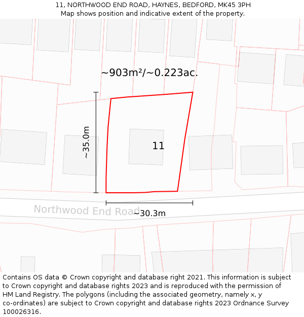 11, NORTHWOOD END ROAD, HAYNES, BEDFORD, MK45 3PH: Plot and title map