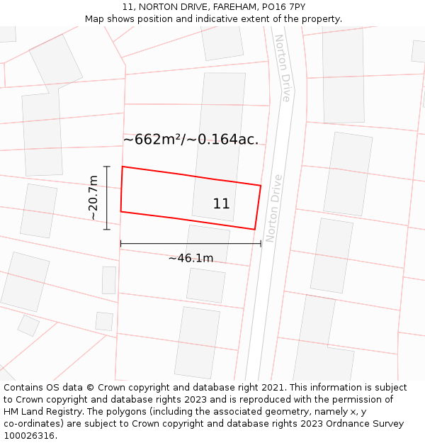 11, NORTON DRIVE, FAREHAM, PO16 7PY: Plot and title map