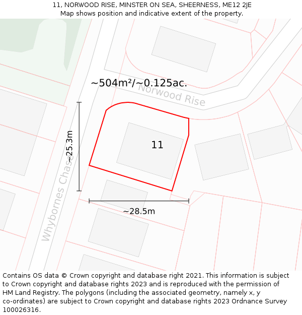 11, NORWOOD RISE, MINSTER ON SEA, SHEERNESS, ME12 2JE: Plot and title map