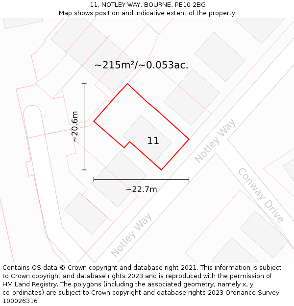 11, NOTLEY WAY, BOURNE, PE10 2BG: Plot and title map