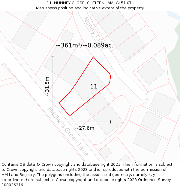 11, NUNNEY CLOSE, CHELTENHAM, GL51 0TU: Plot and title map