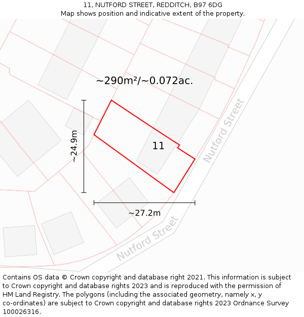 11, NUTFORD STREET, REDDITCH, B97 6DG: Plot and title map