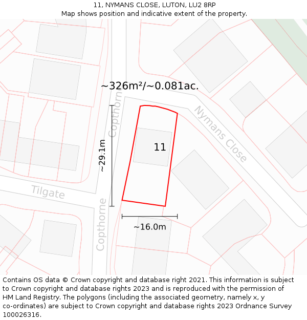 11, NYMANS CLOSE, LUTON, LU2 8RP: Plot and title map