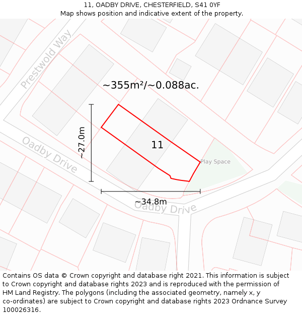 11, OADBY DRIVE, CHESTERFIELD, S41 0YF: Plot and title map