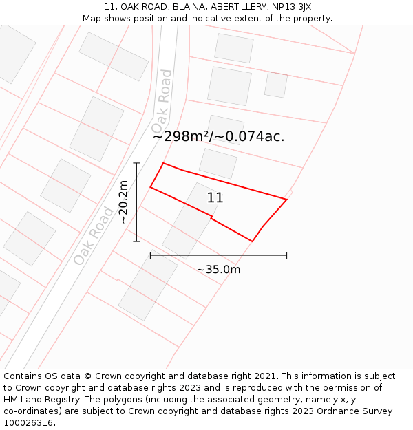 11, OAK ROAD, BLAINA, ABERTILLERY, NP13 3JX: Plot and title map