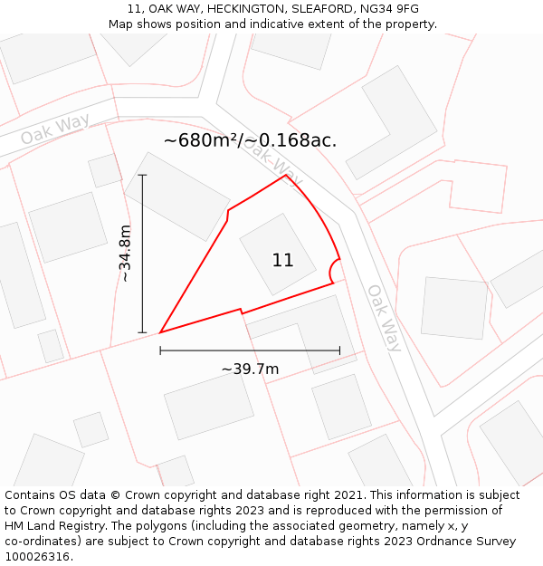 11, OAK WAY, HECKINGTON, SLEAFORD, NG34 9FG: Plot and title map