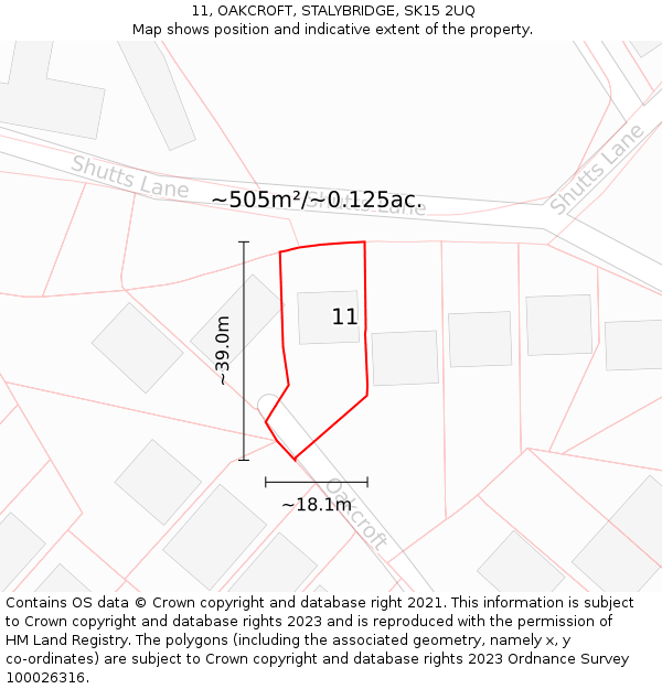 11, OAKCROFT, STALYBRIDGE, SK15 2UQ: Plot and title map