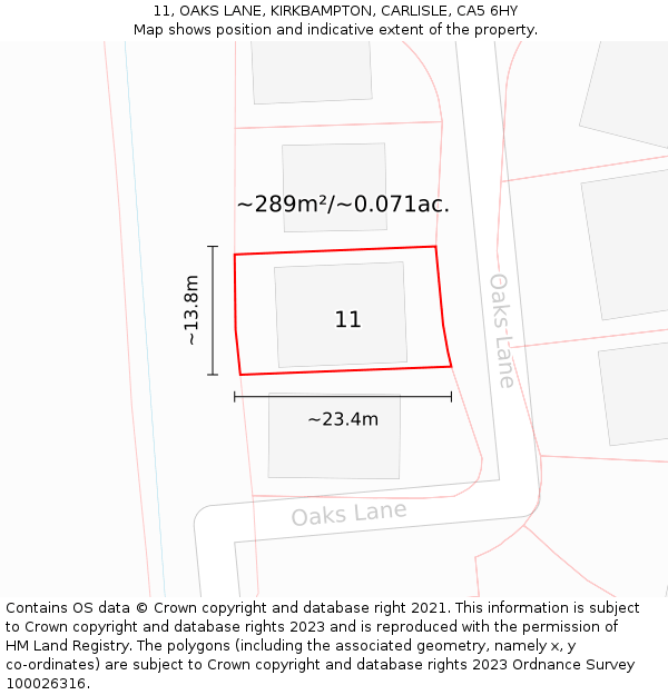 11, OAKS LANE, KIRKBAMPTON, CARLISLE, CA5 6HY: Plot and title map