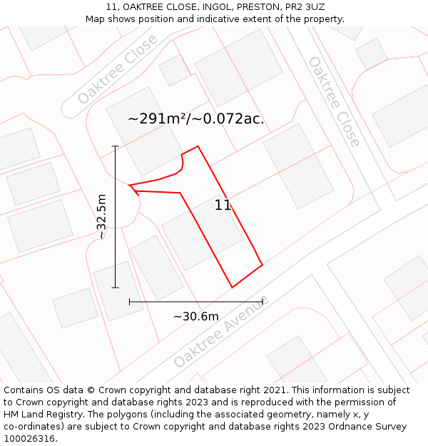 11, OAKTREE CLOSE, INGOL, PRESTON, PR2 3UZ: Plot and title map