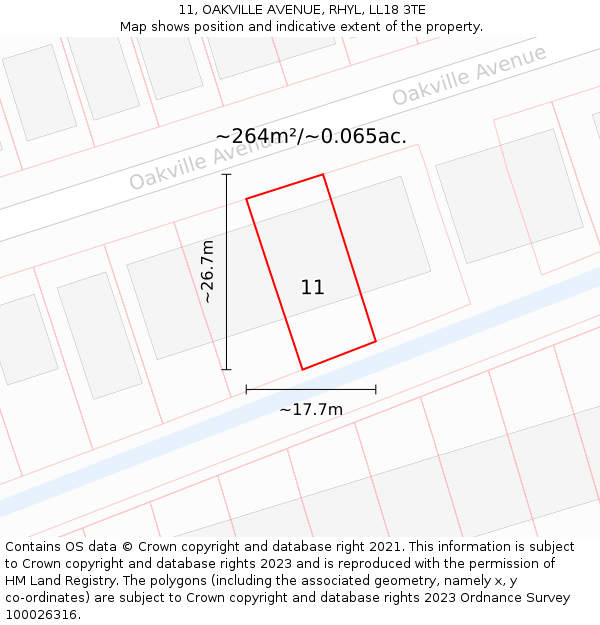 11, OAKVILLE AVENUE, RHYL, LL18 3TE: Plot and title map