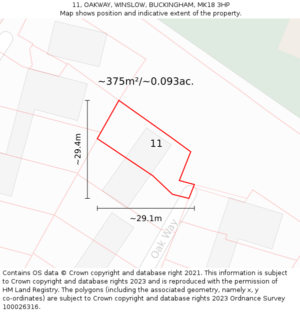 11, OAKWAY, WINSLOW, BUCKINGHAM, MK18 3HP: Plot and title map